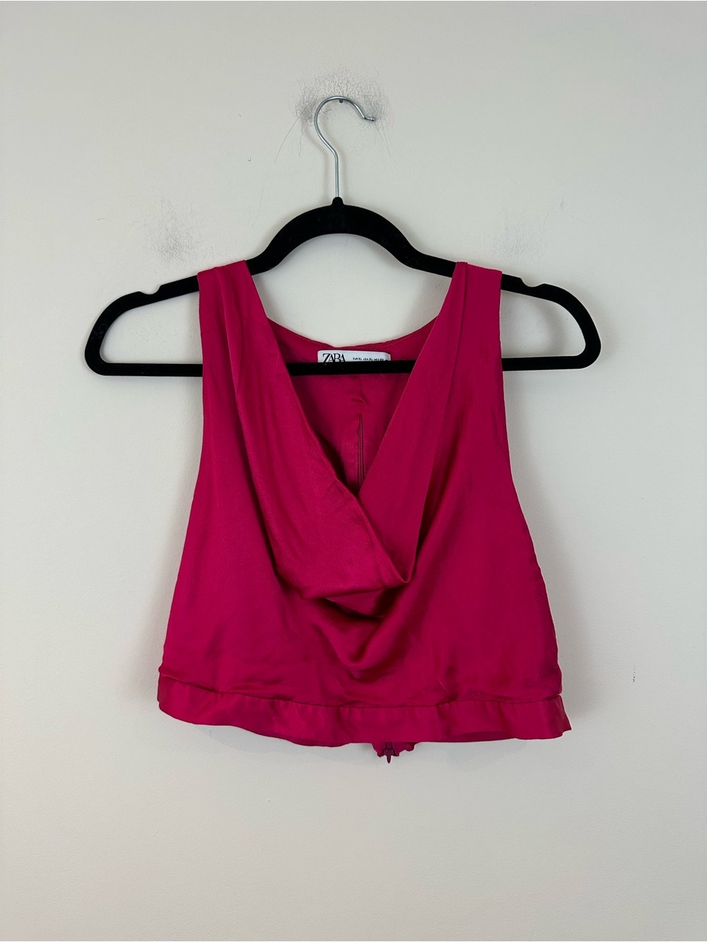 Zara Pink Cowl Neck Sleeveless Top Crop Length Zipper Back Size XL